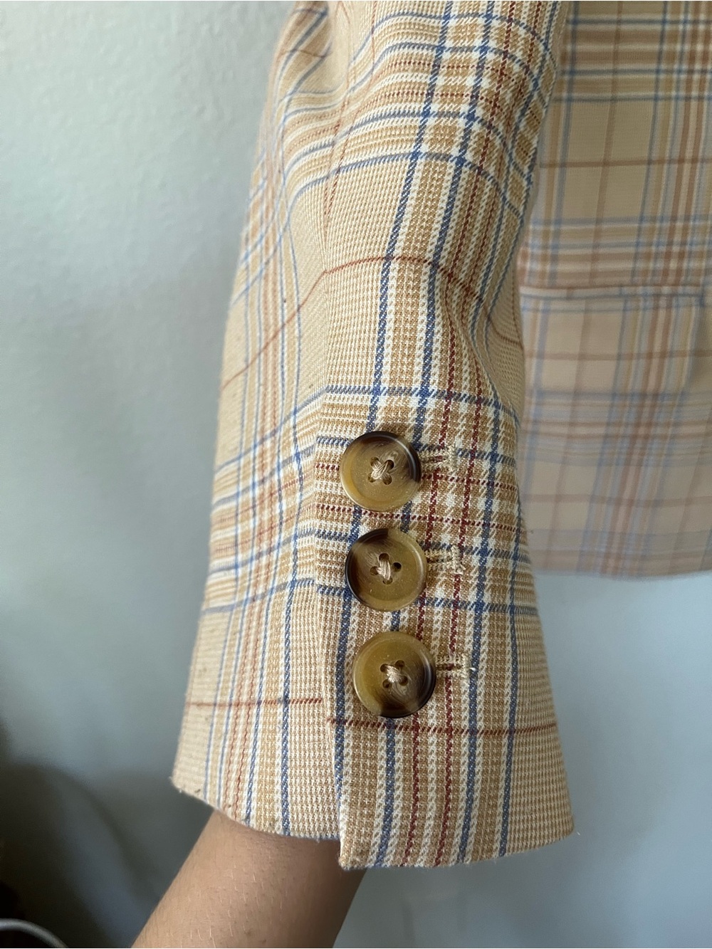 Revolve Song of Style Ansley Dual Breast Blazer Camel Multi Check Women Size S/M - Picture 7 of 16